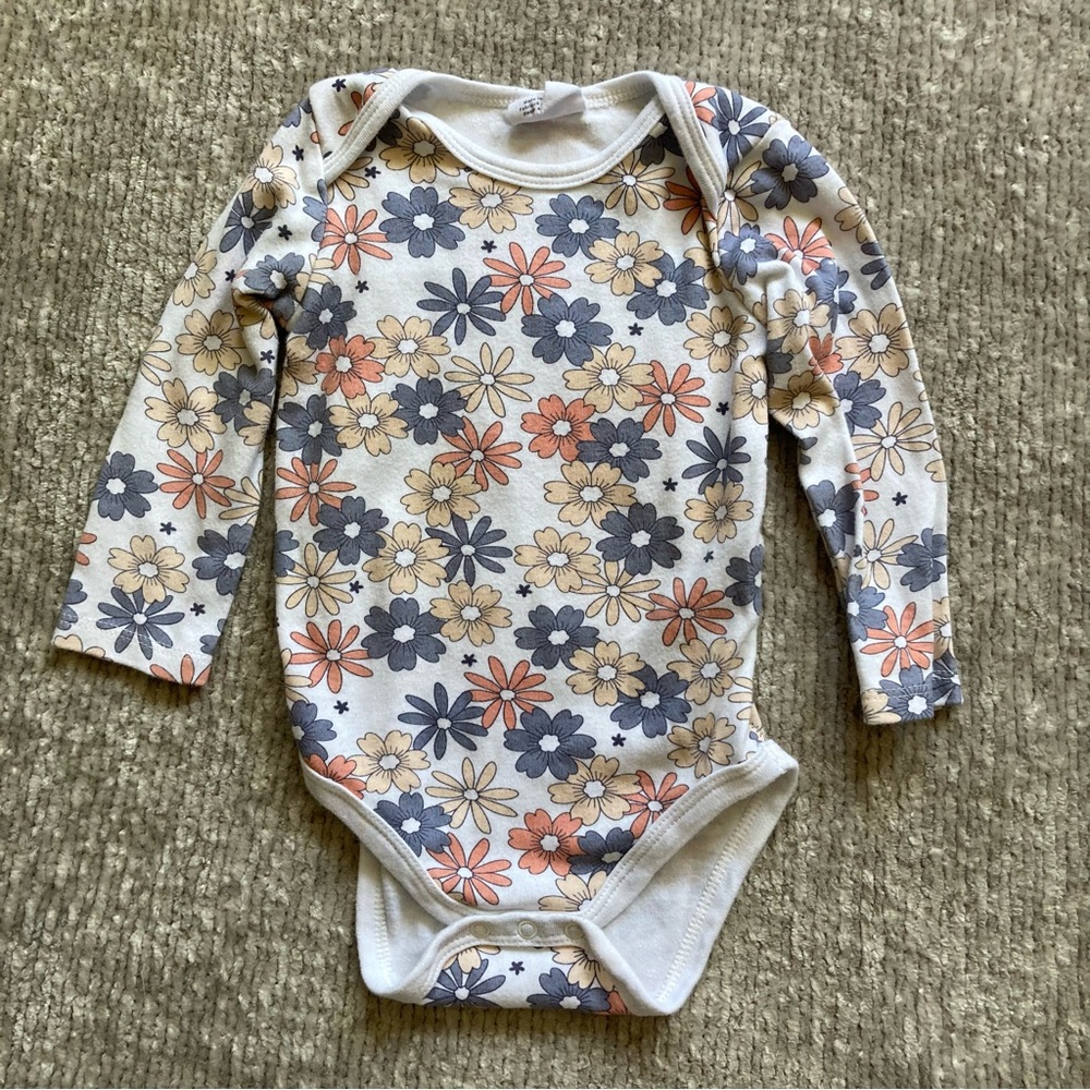 Petit Lem Mini‎ Threads Floral Long Sleeve Bodysuit 12M 100% Cotton Fall